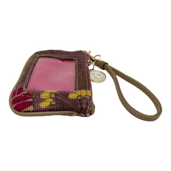 SPARTINA White & Brown Canvas ID Holder Wristlet Linen & Leather - Picture 5 of 9